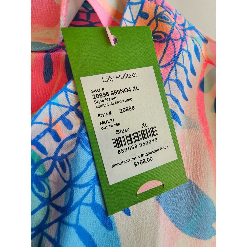 LILLY PULITZER Amelia Island Tunic Out to Sea 100% Silk Blouse Top NWT SIZE XL - Picture 11 of 14